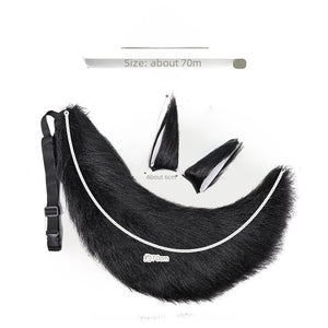 Handmade Plush Fox Wolf Ear Hair Clips Wolf Fox Tail Accessories Set Animal Ear Tail Headwear Accessories