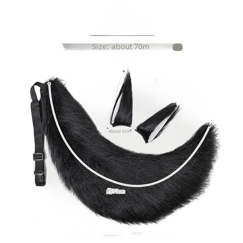 Handmade Plush Fox Wolf Ear Hair Clips Wolf Fox Tail Accessories Set Animal Ear Tail Headwear Accessories