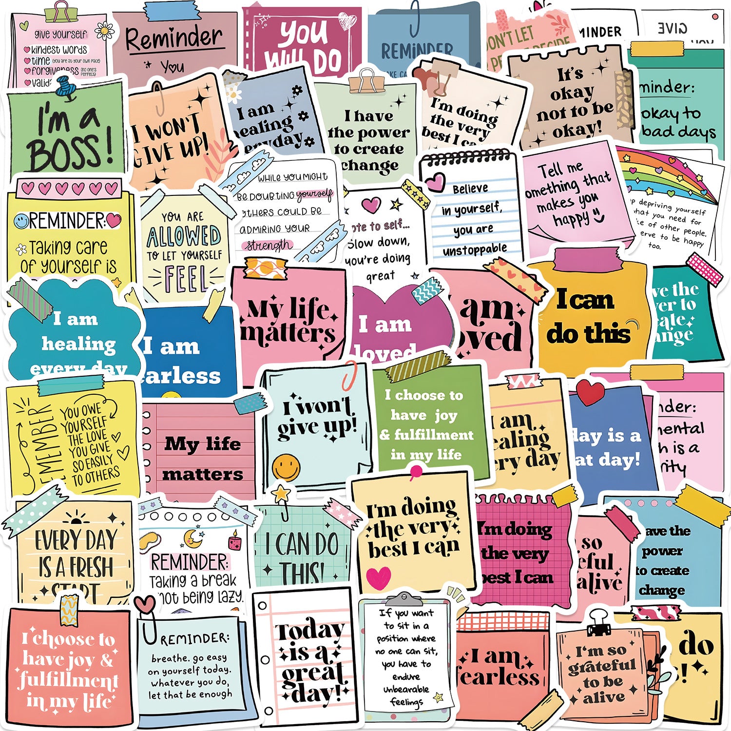 50 Sheets Self-affirmation Motivational Label Graffiti Sticker Personality Decoration Guitar Notebook Suitcase DIY Waterproof