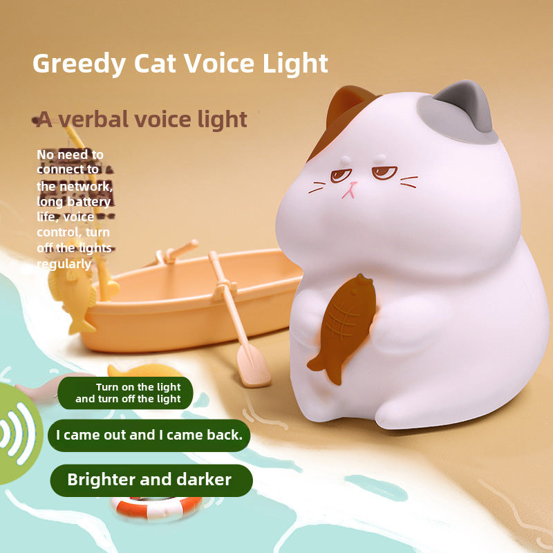 Night Light Cute Cartoon Greedy Cat Table Lamp Creative Pet Soft Light Timed Tap Lamp Desktop Bedside Lighting Decoration