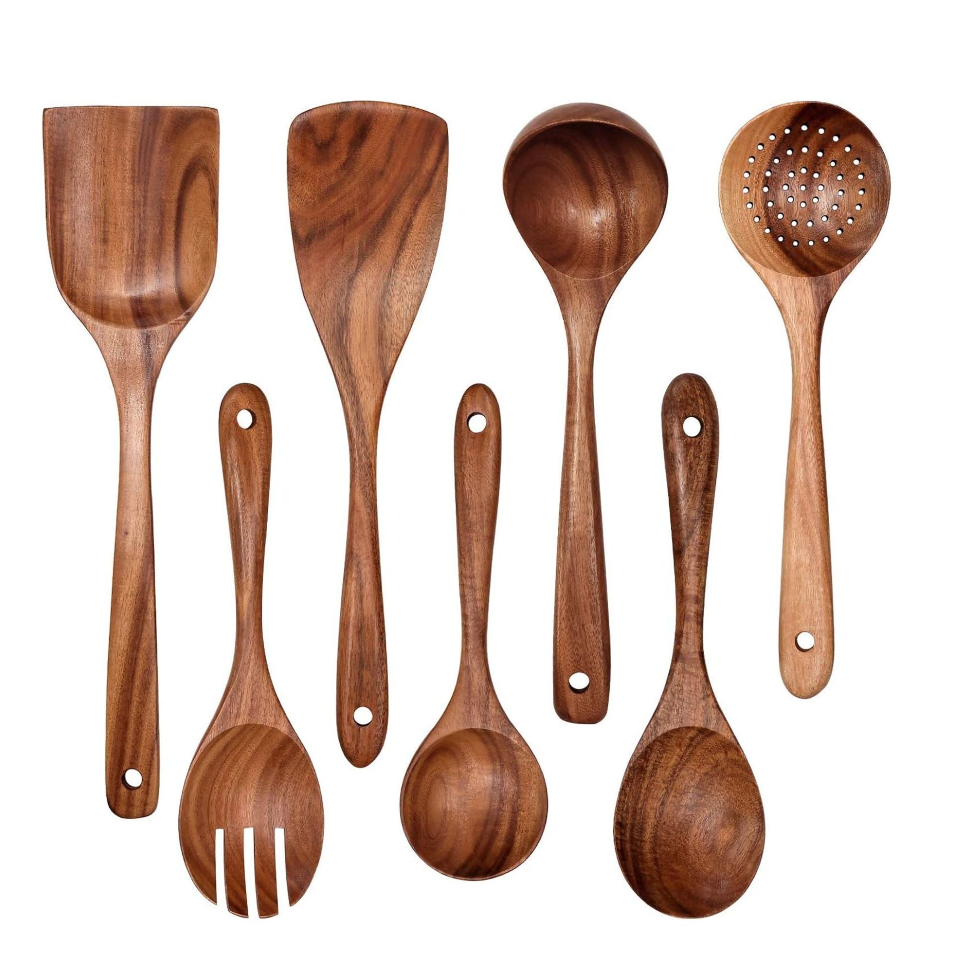 Acacia Wood Spatula 7-piece Wooden Kitchenware Suit Teak Wood Spatula Salad Spoon Mixing Spoon Noodle Spoon Colander