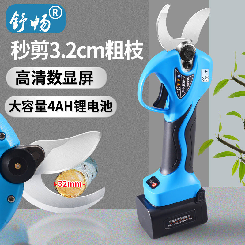 Shuchang New 32mm Electric Pruning Shears Gardening Scissors Rechargeable Lithium Battery Garden Coarse Branch Shears Fruit Tree Electric Shears