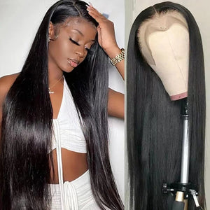 Front Lace Wig Covers Long Straight Hair Silver Gray Human Hair Wigs Pre Plucked