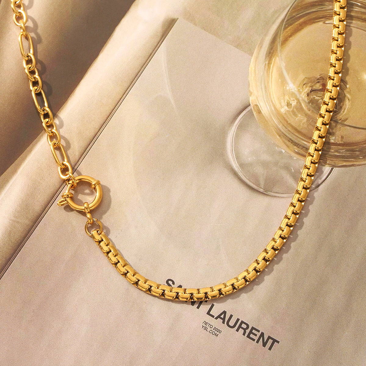 Cross-border World Best-selling Stainless Steel Splicing Chain Necklace Niche High-end Sense Spring Buckle Handmade Chain Titanium Steel Necklace Decoration