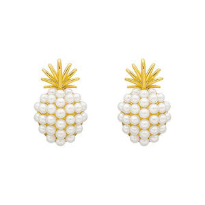 Stud Earrings Fruit Pineapple Earrings Pearl Earrings Light Luxury High Sense New Female Silver Needle Pine Nut Creative Earrings Wholesale