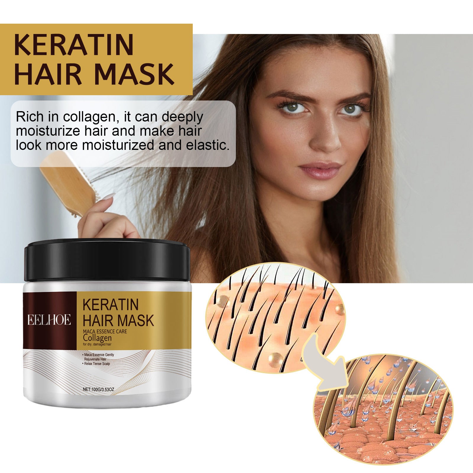 EELHOE Repair Moisturizing Hair Mask Deep Moisturizing Repair Damaged Hair Anti-dry Split Knotting Anti-hair Falling