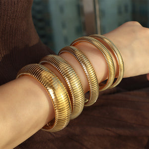 Fashion European And American Style Fashion Titanium Steel Wide Surface Bracelet Personality Fashion Color Matching Bracelet Elastic Snake Bone New