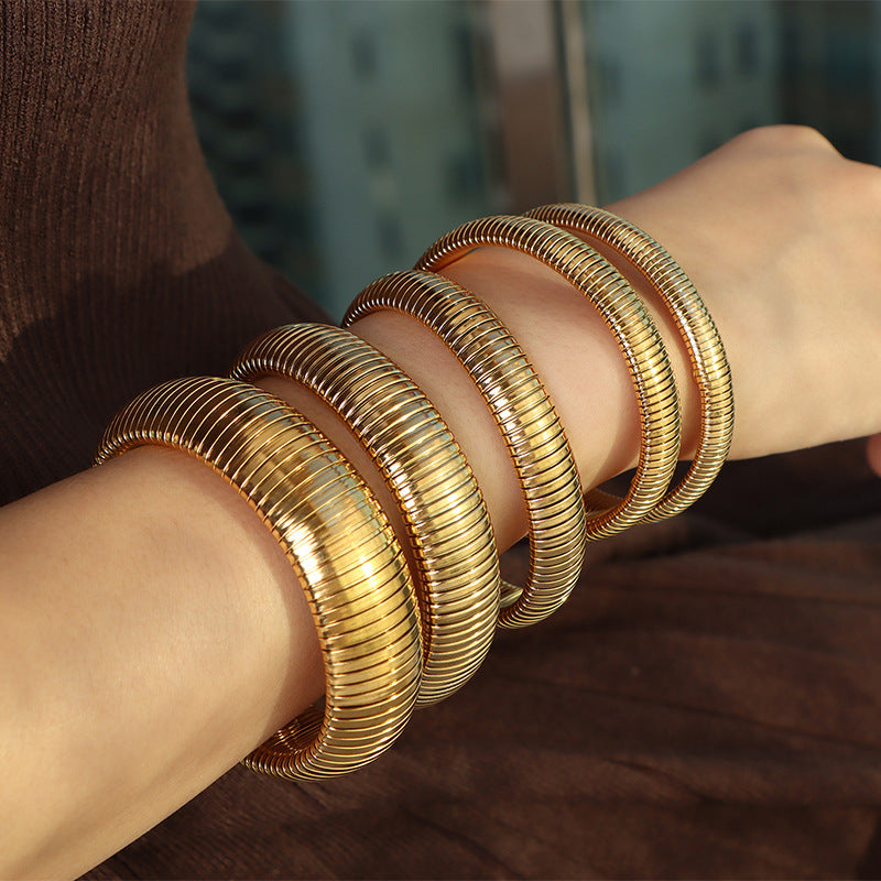 Fashion European And American Style Fashion Titanium Steel Wide Surface Bracelet Personality Fashion Color Matching Bracelet Elastic Snake Bone New