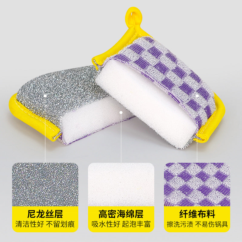 Cross-border New Explosions Washing Dishes Sponge Block Brush Pan Dishwashing Cloth Scadet Cloth Double-sided Decontamination Fiber Yuanbao Towel Sponge Wipe