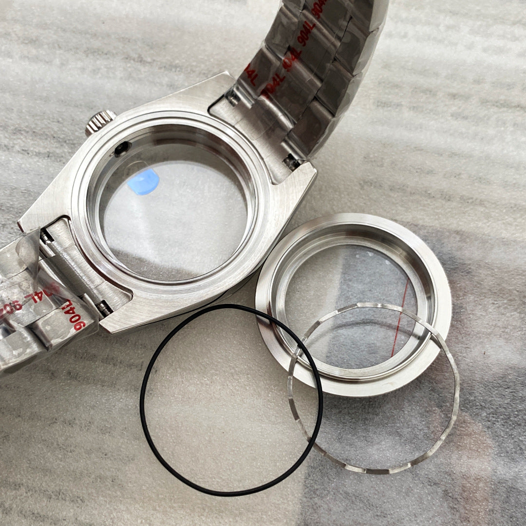 NH35 Case Dog Tooth Ring Log 39mm Transparent Bottom Dense Bottom Case Full Blue Treasure Glass Suitable NH36 Movement