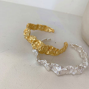 Korean Version Of Light Luxury Exaggerated Bracelet For Women Retro Fashion Heavy Industry Geometric Irregular Hip Hop Concave And Convex Tin Foil Bracelet Jewelry