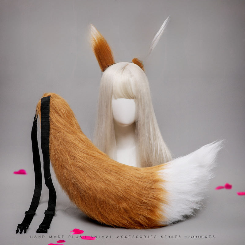 Handmade Plush Fox Wolf Ear Hair Clips Wolf Fox Tail Accessories Set Animal Ear Tail Headwear Accessories