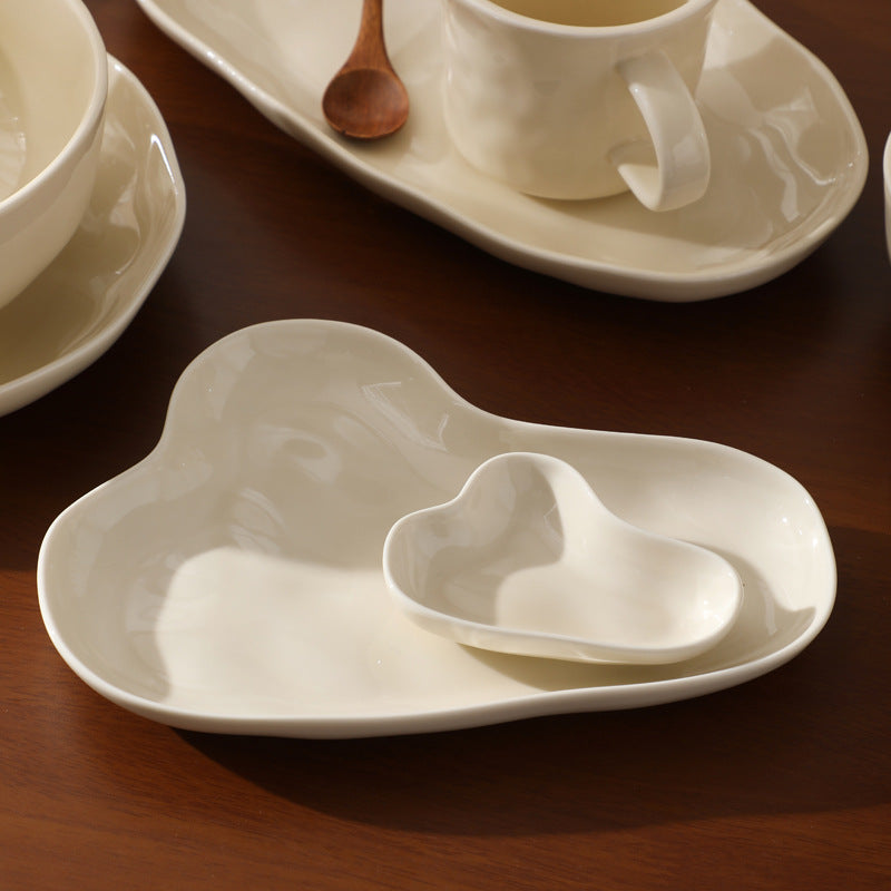 Hand-Kneaded Patterned Fufu Ceramic Bowl And Plate Set, Microwaveable Dish Plate Household High-Value Bowls, Chopsticks, Plates And Cups