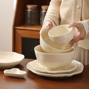 Hand-Kneaded Patterned Fufu Ceramic Bowl And Plate Set, Microwaveable Dish Plate Household High-Value Bowls, Chopsticks, Plates And Cups