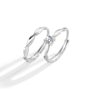 Mobius Silver 999 Couple&#039;s Ring For Men And Women Fashion Joker Four-claw Zircon Ring With Gable Pattern