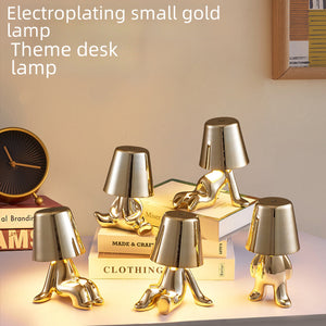 Thinker Small Golden Man Table Lamp Bedroom Resin Rechargeable Table Lamp Night Light In Decoration Ornaments