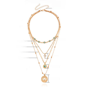 Jewelry Fashion Ins Multi-layer Small Hole Chain Hollow Flower Diamond Cross Pendant Necklace Women