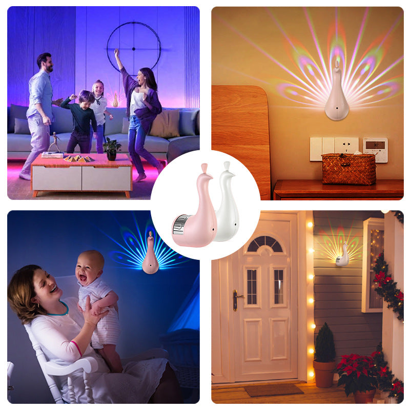 Peacock Projection Lamp Home Remote Control Wall-mounted Night Lamp Bedside Colorful Atmosphere Lamp Creative Nightlight Birthday Gift