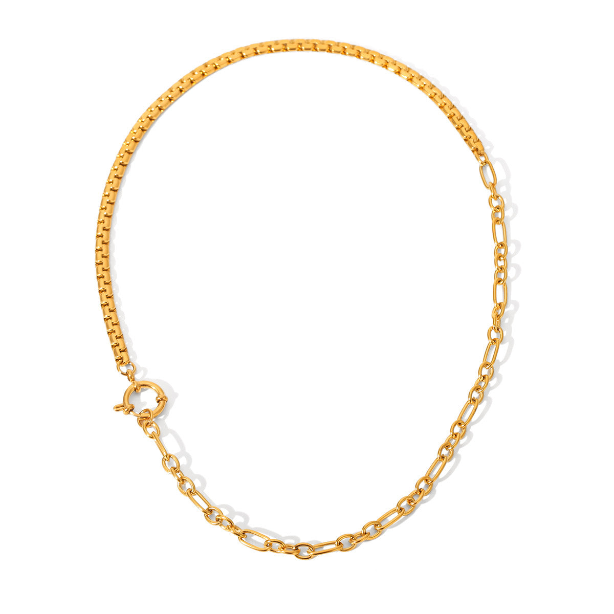Cross-border World Best-selling Stainless Steel Splicing Chain Necklace Niche High-end Sense Spring Buckle Handmade Chain Titanium Steel Necklace Decoration
