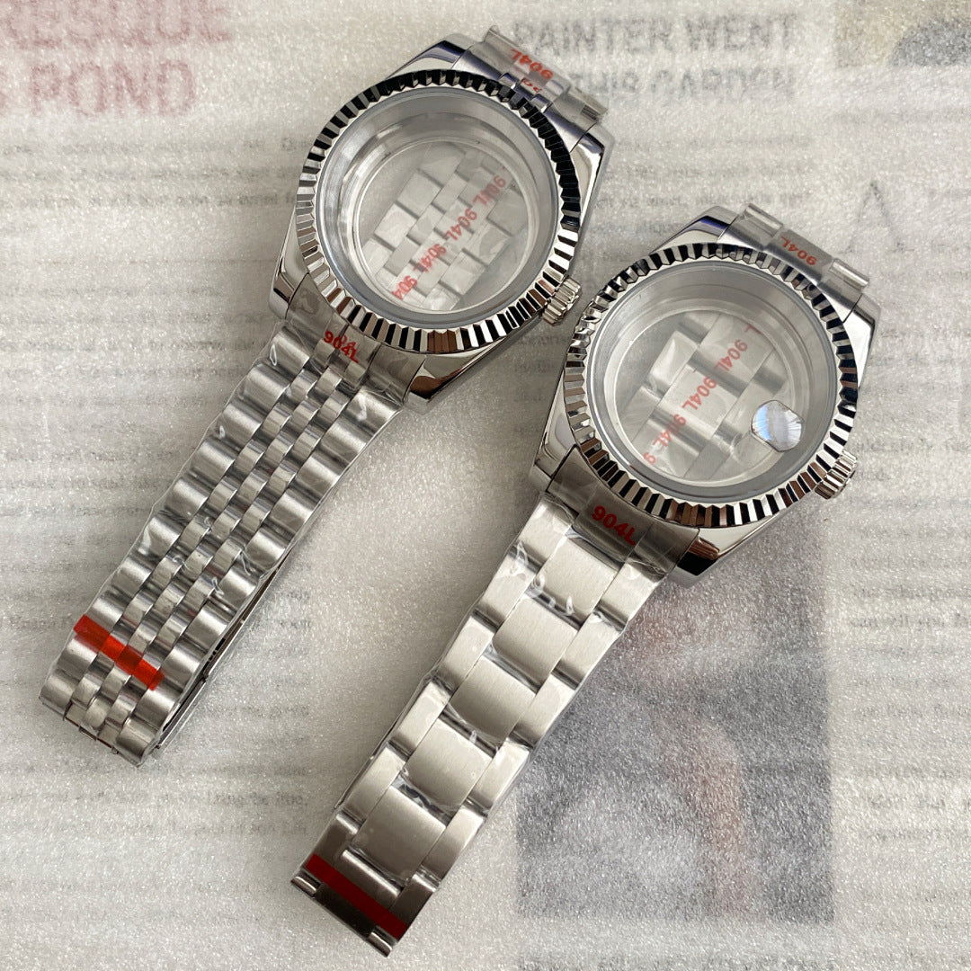 NH35 Case Dog Tooth Ring Log 39mm Transparent Bottom Dense Bottom Case Full Blue Treasure Glass Suitable NH36 Movement