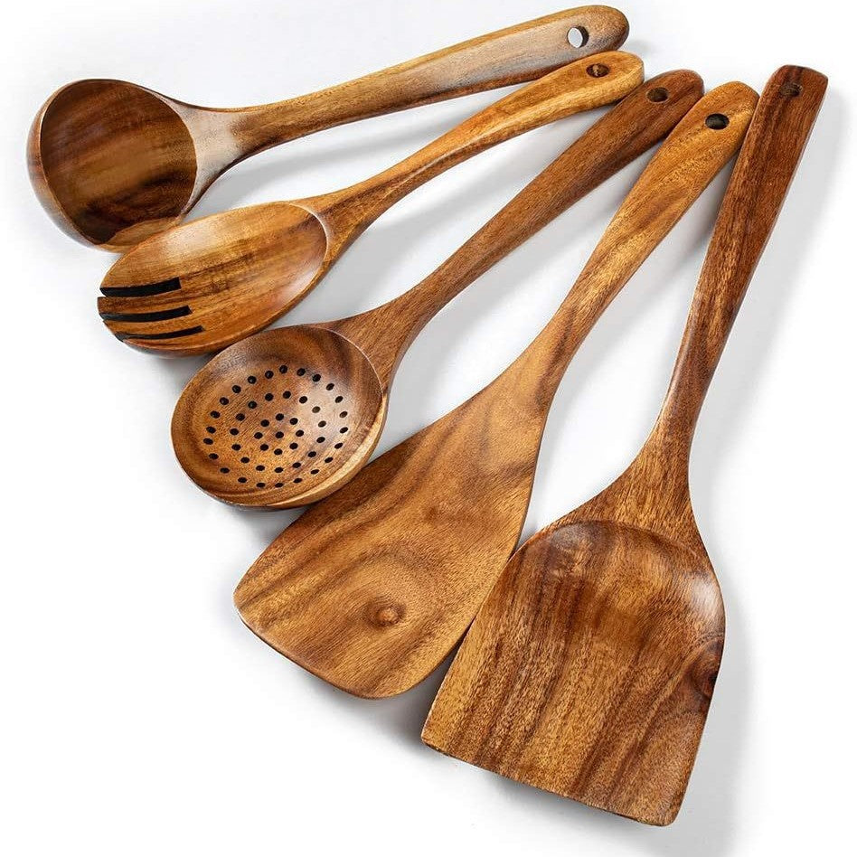 Acacia Wood Spatula 7-piece Wooden Kitchenware Suit Teak Wood Spatula Salad Spoon Mixing Spoon Noodle Spoon Colander
