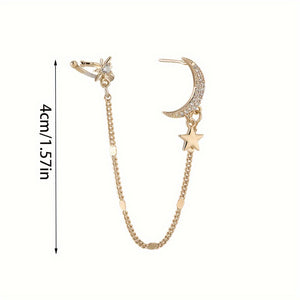 Korean Style Xingyue Zircon Earrings Personality Tassel Slim Ear Clip Multi-wear Earrings In Stock Factory Wholesale