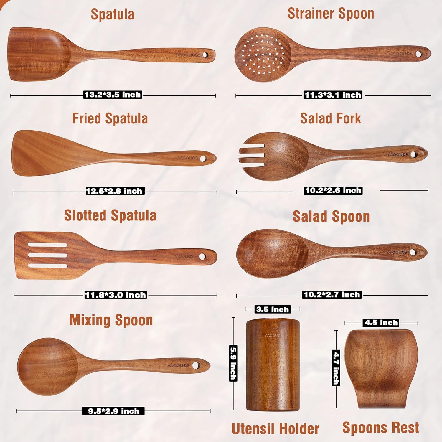 Acacia Wood Spatula 7-piece Wooden Kitchenware Suit Teak Wood Spatula Salad Spoon Mixing Spoon Noodle Spoon Colander