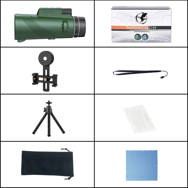 80X100 Green Monocular High-power High-definition Outdoor Bird Mobile Phone Telescope Camera