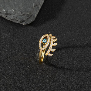 European And American Cross-border Jewelry Supply Copper Zircon Enamel Drop Oil Ring Female Evil Eye Retro Tail Ring Open Ring