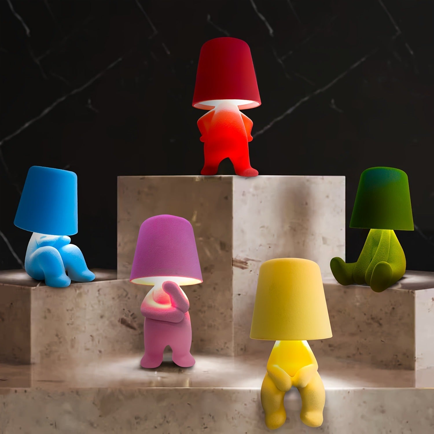 Bedside Touch Control Table Lamp, Colored Cloth Velvet Gold Decoration Thinker Statue LED Table