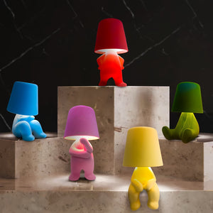 Bedside Touch Control Table Lamp, Colored Cloth Velvet Gold Decoration Thinker Statue LED Table