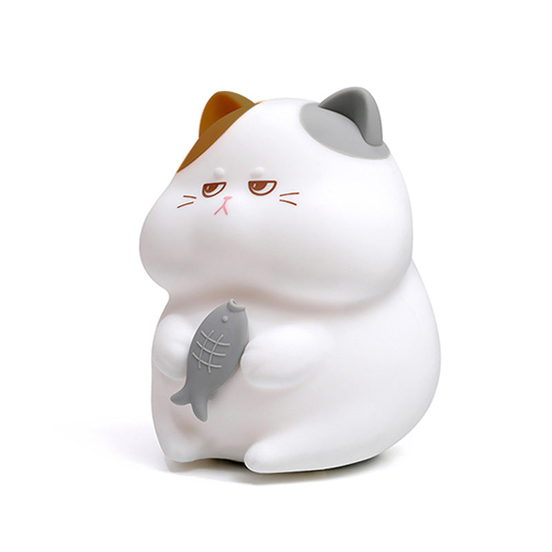 Night Light Cute Cartoon Greedy Cat Table Lamp Creative Pet Soft Light Timed Tap Lamp Desktop Bedside Lighting Decoration