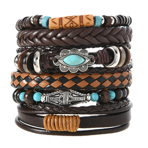 Wood Beads Beaded Multi-layer Vintage Flower Peacock Feather Heart-shaped Hand-woven 24-piece Bracelet